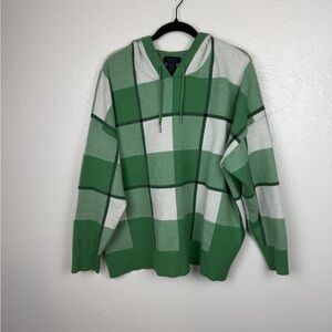 RACHEL Rachel Roy Green and White V-Neck Hooded Sweater